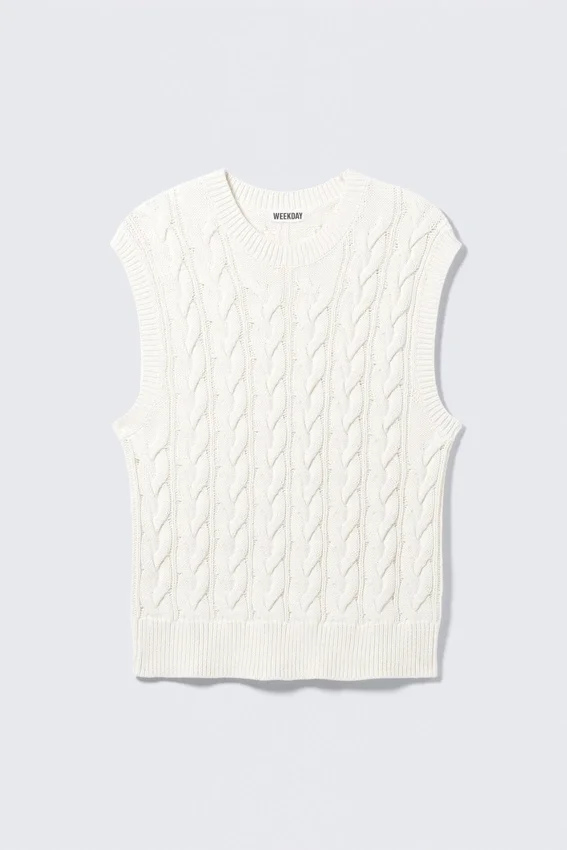 Chaleco de algodón con punto trenzado – Blanco Chaleco de algodón con punto trenzado – Blanco