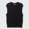 Chaleco de algodón con punto trenzado – Negro