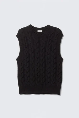 Chaleco de algodón con punto trenzado – Negro