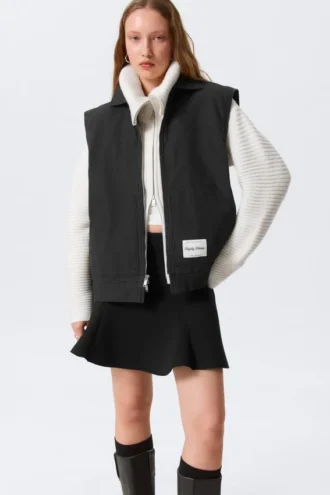 Chaleco de lona con cremallera y ligero acolchado – Negro