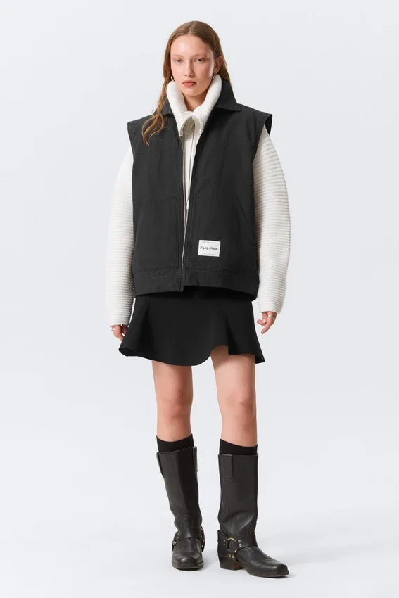 Chaleco de lona con cremallera y ligero acolchado – Negro Chaleco de lona con cremallera y ligero acolchado – Negro