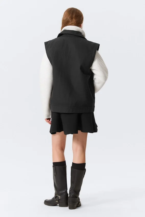 Chaleco de lona con cremallera y ligero acolchado – Negro Chaleco de lona con cremallera y ligero acolchado – Negro