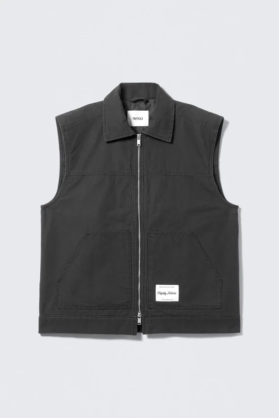 Chaleco de lona con cremallera y ligero acolchado – Negro Chaleco de lona con cremallera y ligero acolchado – Negro