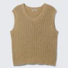 Chaleco de punto acanalado con cuello en V – Beige