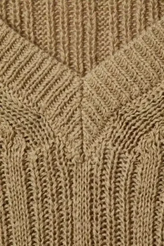 Chaleco de punto acanalado con cuello en V – Beige