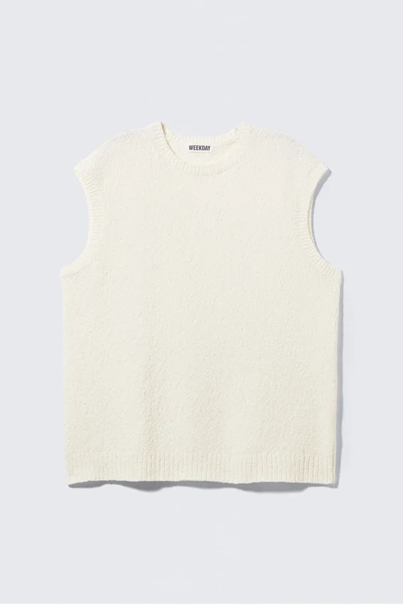 Chaleco de punto con textura cuadrada – Blanco roto Chaleco de punto con textura cuadrada – Blanco roto