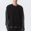 Chaleco de punto desgastado de corte holgado – Negro Chaleco de punto desgastado de corte holgado – Negro