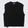 Chaleco de punto desgastado de corte holgado – Negro Chaleco de punto desgastado de corte holgado – Negro