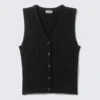Chaleco de punto elástico con cuello en V – Negro Chaleco de punto elástico con cuello en V – Negro