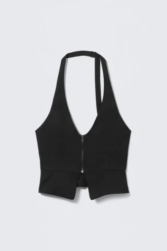 Chaleco estructurado con cuello halter y cremallera – Negro