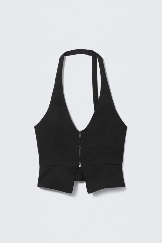 Chaleco estructurado con cuello halter y cremallera – Negro Chaleco estructurado con cuello halter y cremallera – Negro