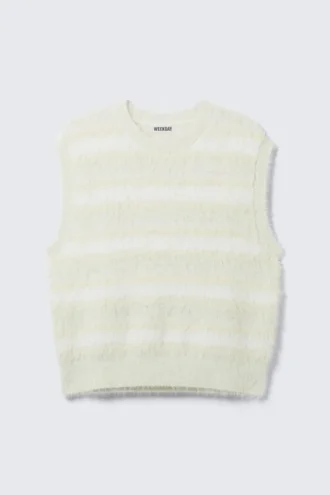 Chaleco mullido de canalé – Blanco