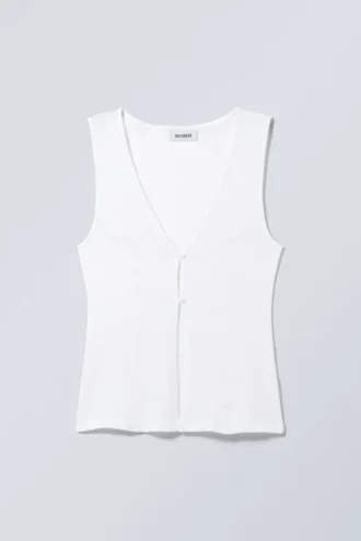 Chaleco sin mangas ajustado con botones – Blanco