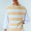 Chaleco sin mangas de punto desgastado de corte holgado – Rayas azules y beige Chaleco sin mangas de punto desgastado de corte holgado – Rayas azules y beige