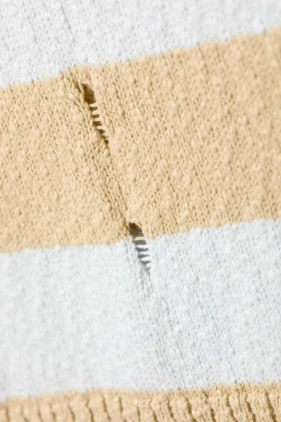 Chaleco sin mangas de punto desgastado de corte holgado – Rayas azules y beige Chaleco sin mangas de punto desgastado de corte holgado – Rayas azules y beige