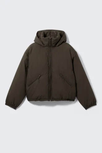 Chaqueta acolchada con capucha – Marrón oscuro