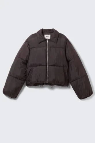 Chaqueta acolchada con cuello – Marrón oscuro