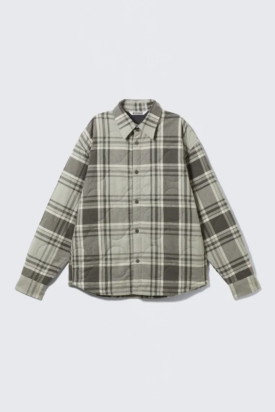 Chaqueta acolchada de corte holgado – Cuadros grises Chaqueta acolchada de corte holgado – Cuadros grises