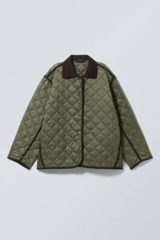 Chaqueta acolchada oversize con forro – Verde caqui oscuro