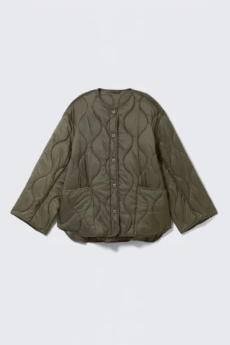 Chaqueta acolchada oversize con forro – Verde caqui oscuro