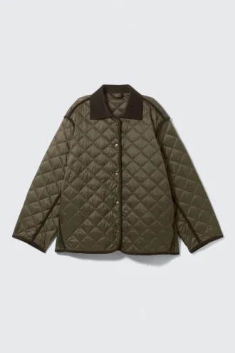 Chaqueta acolchada oversize con forro – Verde caqui y marrón