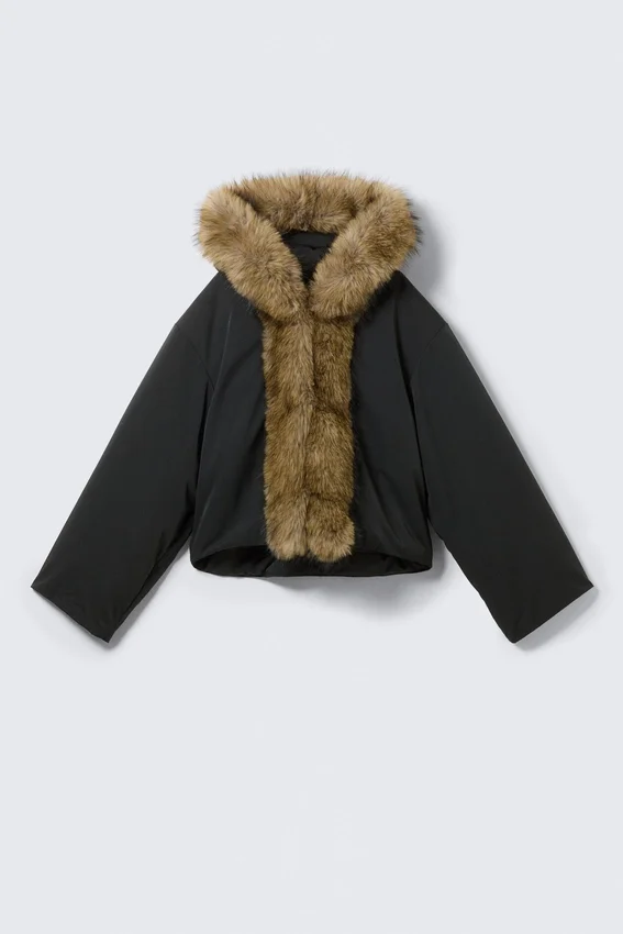 Chaqueta acolchada oversize con piel sintética – Negro Chaqueta acolchada oversize con piel sintética – Negro