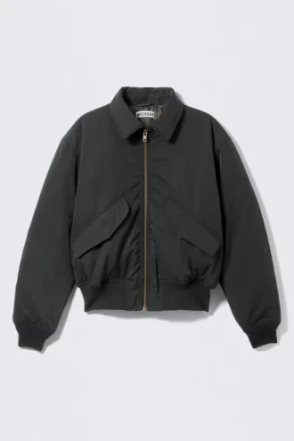 Chaqueta bomber acolchada de sarga – Negro