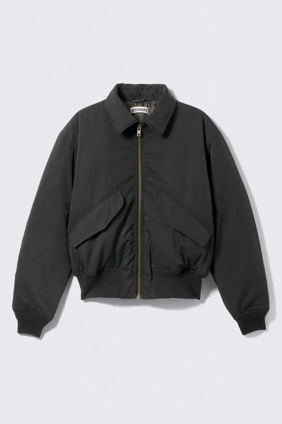 Chaqueta bomber acolchada de sarga – Negro Chaqueta bomber acolchada de sarga – Negro