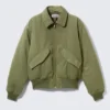 Chaqueta bomber acolchada de sarga – Verde oliva apagado Chaqueta bomber acolchada de sarga – Verde oliva apagado