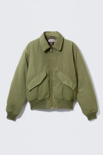 Chaqueta bomber acolchada de sarga – Verde oliva apagado