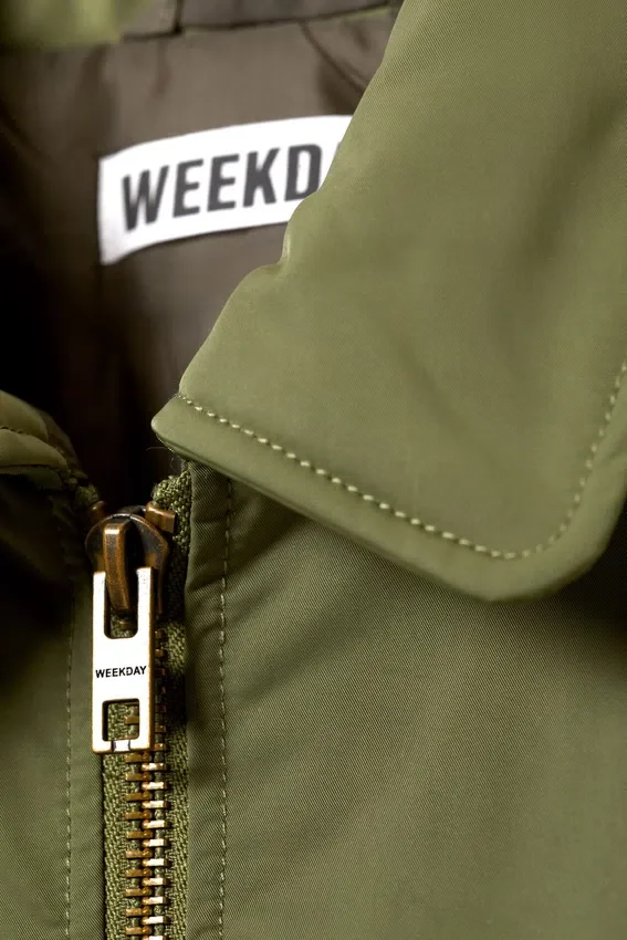 Chaqueta bomber acolchada de sarga – Verde oliva apagado Chaqueta bomber acolchada de sarga – Verde oliva apagado