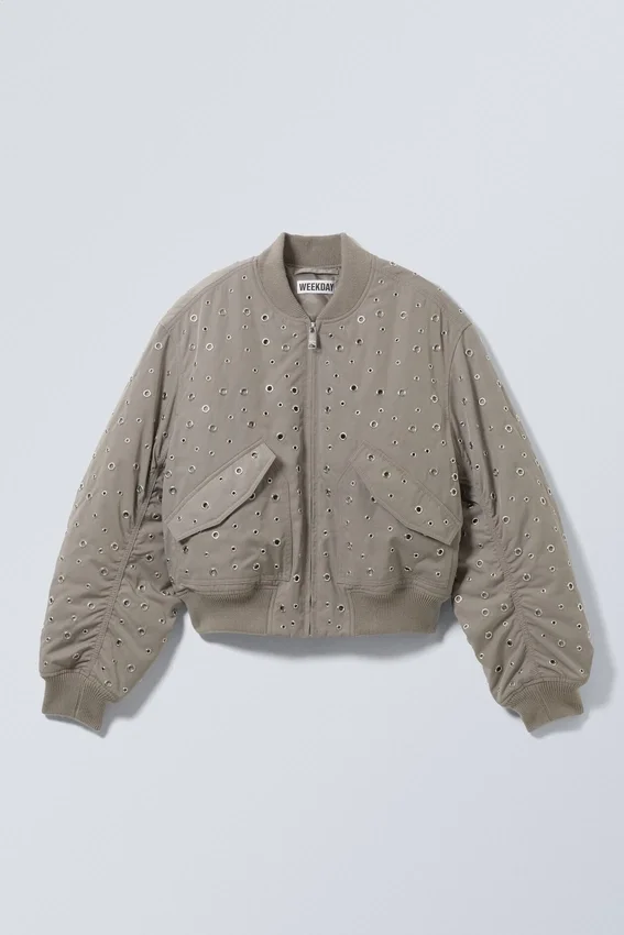 Chaqueta bomber corta con ojales – Dusty Mole Chaqueta bomber corta con ojales – Dusty Mole