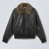 Chaqueta bomber de imitación de piel de corte holgado – Negro Chaqueta bomber de imitación de piel de corte holgado – Negro