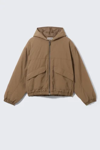 Chaqueta bomber de nailon de corte holgado – Marrón polvoriento