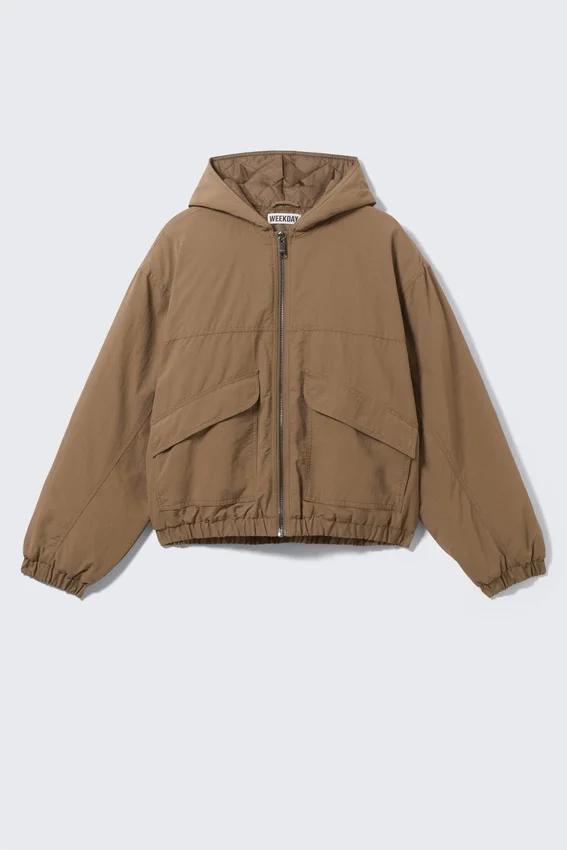 Chaqueta bomber de nailon de corte holgado – Marrón polvoriento Chaqueta bomber de nailon de corte holgado – Marrón polvoriento