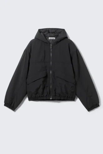 Chaqueta bomber de nailon de corte holgado – Negro Chaqueta bomber de nailon de corte holgado – Negro