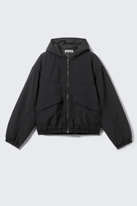 Chaqueta bomber de nailon de corte holgado – Negro Chaqueta bomber de nailon de corte holgado – Negro
