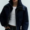Chaqueta bomber de nailon encogido – Azul marino Chaqueta bomber de nailon encogido – Azul marino