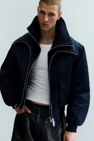 Chaqueta bomber de nailon encogido – Azul marino