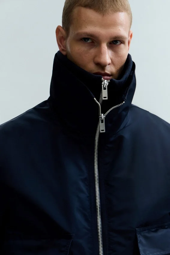 Chaqueta bomber de nailon encogido – Azul marino Chaqueta bomber de nailon encogido – Azul marino