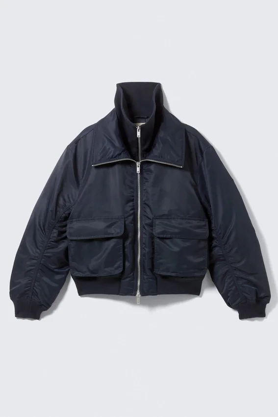 Chaqueta bomber de nailon encogido – Azul marino Chaqueta bomber de nailon encogido – Azul marino