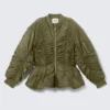 Chaqueta bomber entallada con volantes fruncidos – Verde caqui Chaqueta bomber entallada con volantes fruncidos – Verde caqui