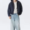 Chaqueta bomber holgada con capucha – Azul marino lavado Chaqueta bomber holgada con capucha – Azul marino lavado