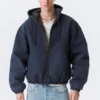 Chaqueta bomber holgada con capucha – Azul marino lavado Chaqueta bomber holgada con capucha – Azul marino lavado