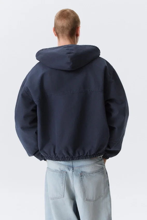 Chaqueta bomber holgada con capucha – Azul marino lavado Chaqueta bomber holgada con capucha – Azul marino lavado