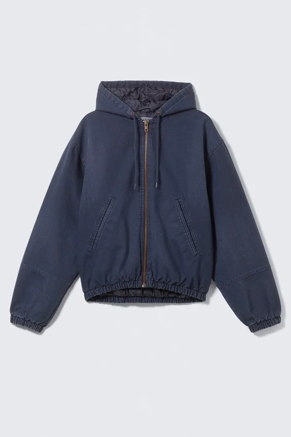 Chaqueta bomber holgada con capucha – Azul marino lavado Chaqueta bomber holgada con capucha – Azul marino lavado