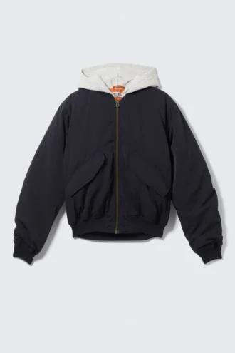 Chaqueta bomber holgada con capucha – Azul marino oscuro