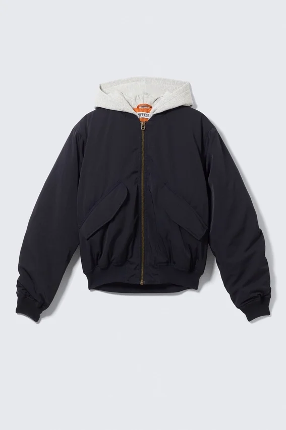 Chaqueta bomber holgada con capucha – Azul marino oscuro Chaqueta bomber holgada con capucha – Azul marino oscuro