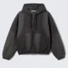 Chaqueta bomber holgada con capucha – Negro lavado Chaqueta bomber holgada con capucha – Negro lavado
