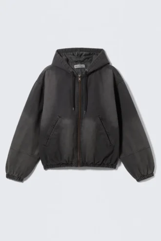 Chaqueta bomber holgada con capucha – Negro lavado